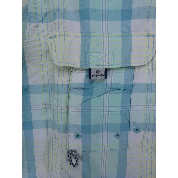 Columbia PFG Shirt Womens Medium White Blue Plaid Super Bahama Fishing Outdoor - Picture 5 of 15